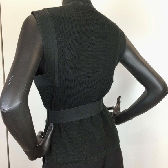Vintage Sonia Rykiel Cotton Knit Vest – Black Sleeveless Belted – Size S - Picture 5 of 6